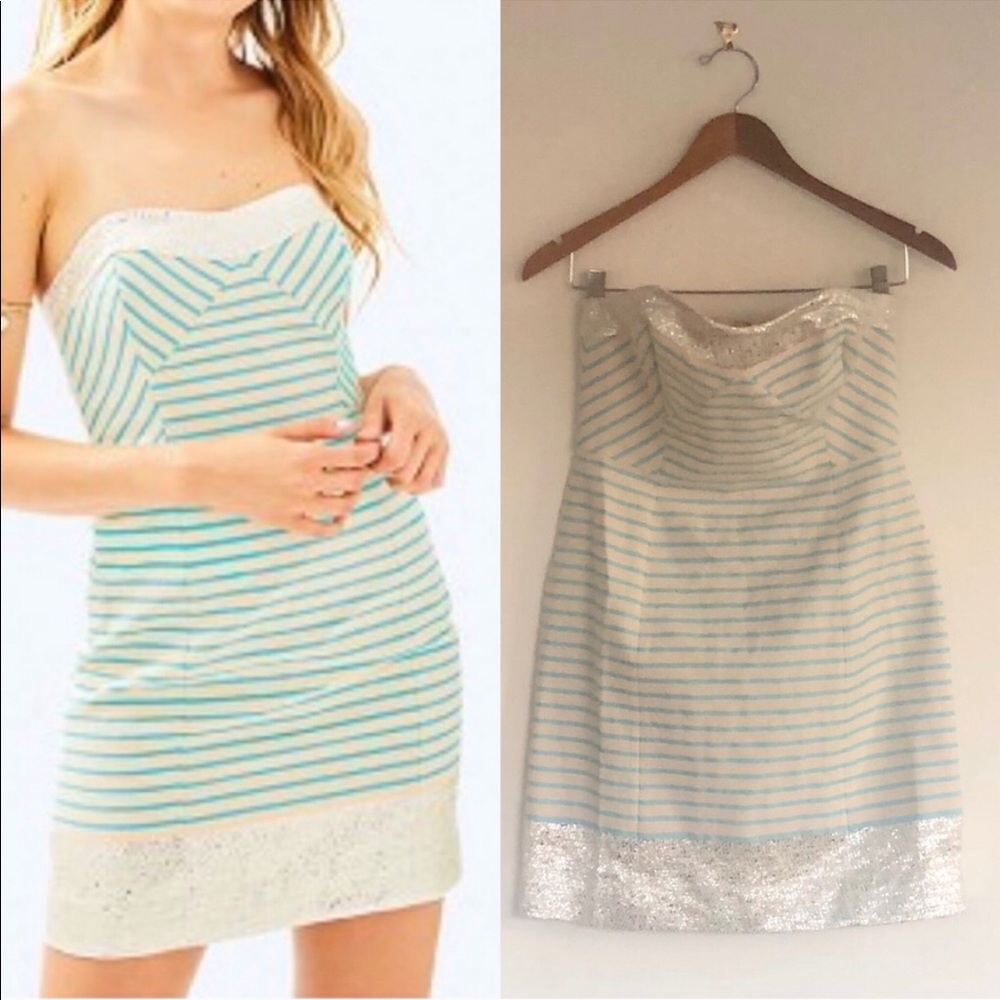 Lilly Pulitzer Blue Horizon Bayview Stripe Metallic Dress - Picture 1 of 7